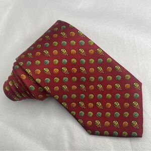 Salvatore Ferragamo Cherry Red Hot Air Balloon Tie Cogwheel Italian Silk Necktie